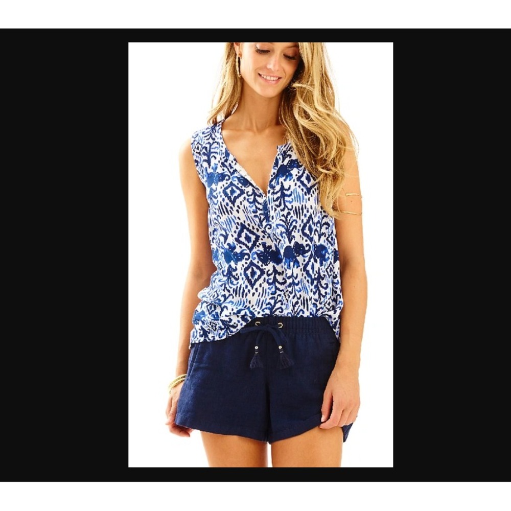 Lilly Pulitzer NEW Womens Small Navy Blue 100% Linen 4" Beach Shorts